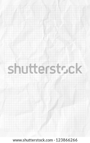 Handmade white graph grid scale crumpled paper texture or background