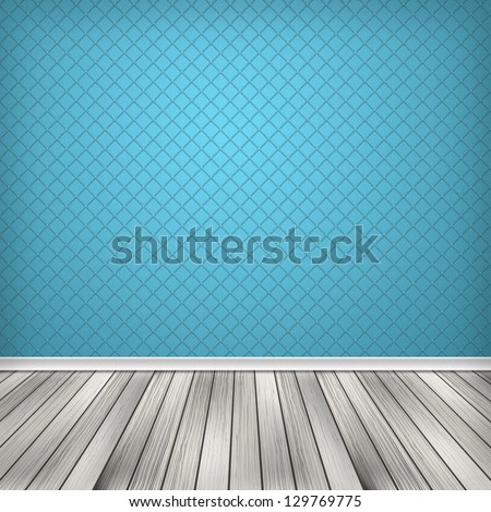 Blue empty interior room with wood floor. Pattern gallery to the exhibition as background for your concept or project. Advertisement space. Background textured.