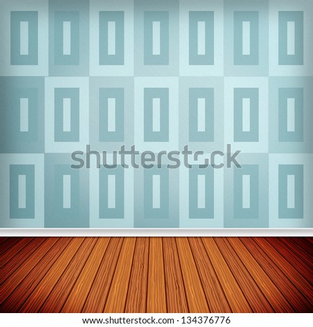 Blue empty room, interior with wallpaper. High resolution texture background.