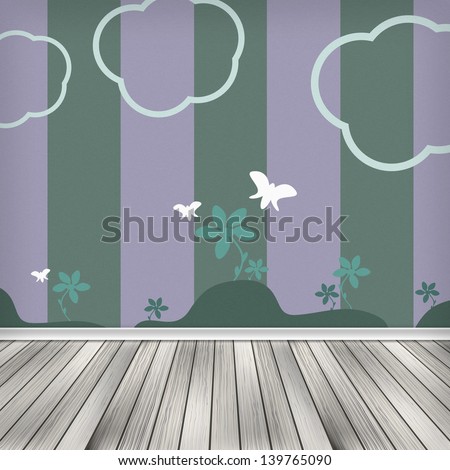 Empty kids room, interior with wallpaper. High resolution texture background.