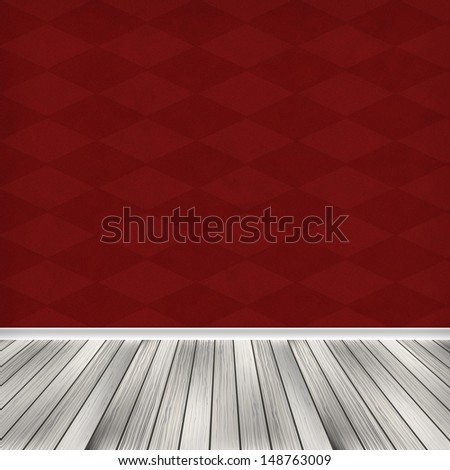 Red empty room, interior with wallpaper. High resolution texture background.