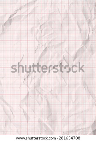White crumpled millimeter paper with red lines.