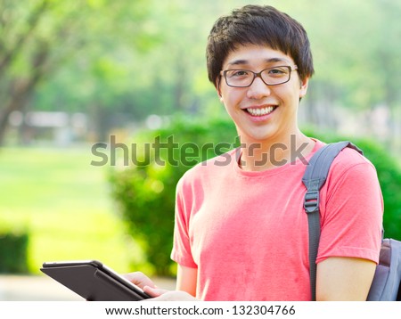 Asian student in the park.