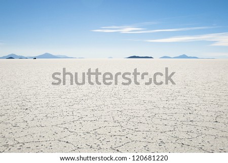 Flat saline desert in Uyuni, Bolivia.