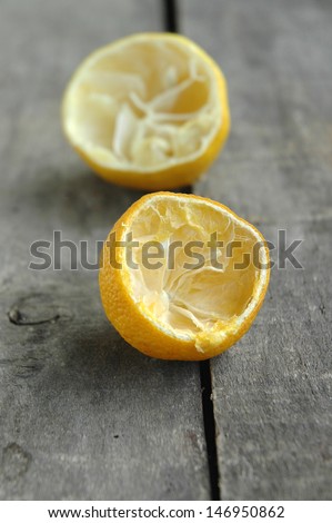 close-up of used, squeezed and dried, lemon peel