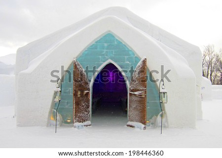 QUEBEC, CANADA - JANUARY 19: Winter at the Hotel de Glace in Quebec, Canada on January 19, 2012. Hotel de Glace is the first and only ice hotel in North America.