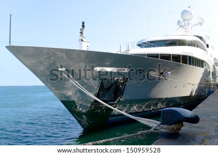 Luxury yacht docked In dock
