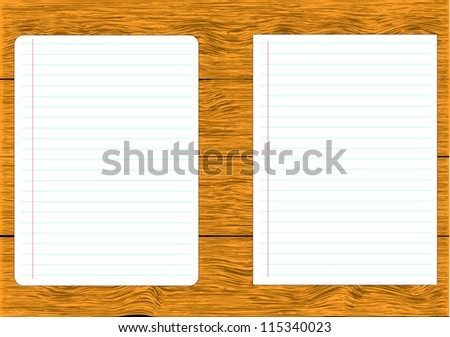 paper page notebook. textured isolated on the wood backgrounds.