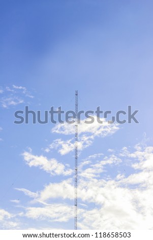 Radio tower or wireless tower with blue sky background, Phuket, Thailand