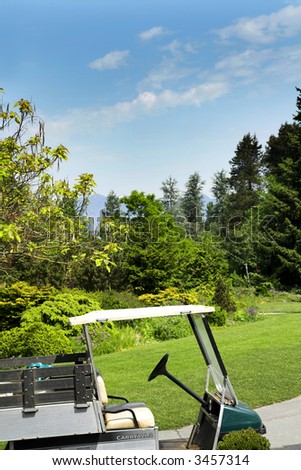 shot of golf cart over blue sky in vancouver vandusen garden