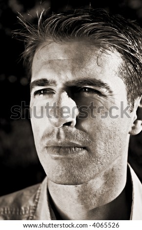 man black and white close up portrait outdoor