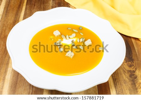 Pumpkin soup. Creamy and spicy pumpkin soup.