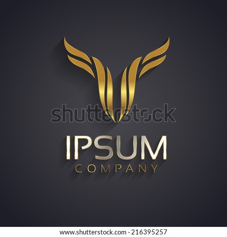 Vector graphic abstract wing symbol for your company with sample text in gold and silver Vector graphic abstract wing symbol for your company with sample text in gold and silver