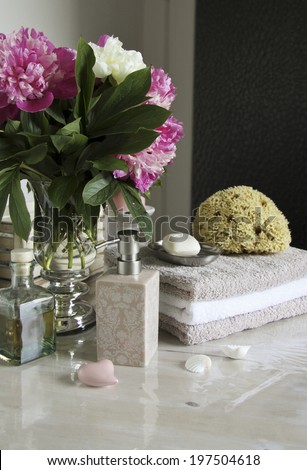 bathroom accessories and pampering, relaxing, still life
