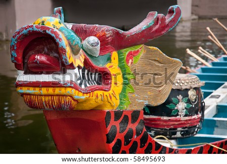 Prow of Dragon Boat - traditional longboat from Asia used in Dragonboat festival racing.