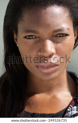 Close up portrait of a beautiful young african female fashion model