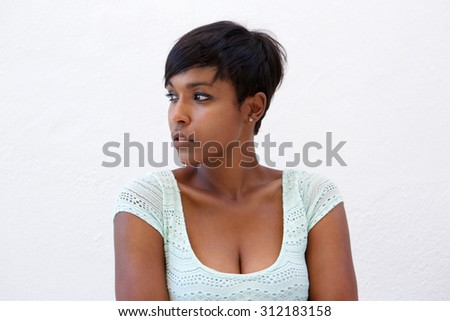 Close up portrait of an attractive african american woman with short hairstyle