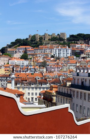 Castle Hill, Lisbon, Portugal. View over the castle hill where Lisbon was founded in the iron age.