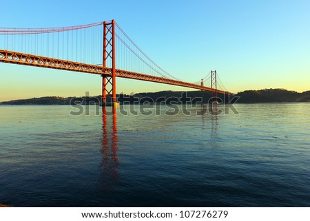 Tagus River and Bridge, Lisbon, Portugal. The Tagus River and the Bridge are two of the most important landmarks of Lisbon.
