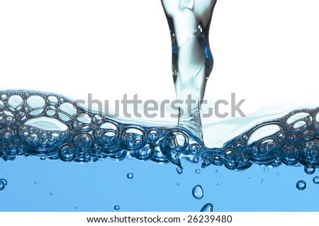 Pouring Bubbly Water on White background