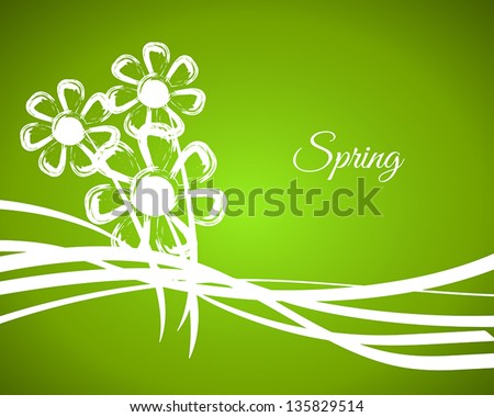 green spring background with white flowers, spring cocnept