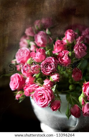 bouquet of small pink roses in vintage style