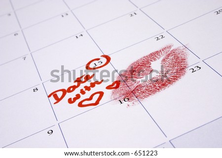 An appointment with a loved one marked in red on the calendar with a lipstick kiss.