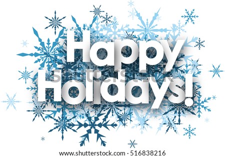 White happy holidays background with blue snowflakes. Vector illustration.