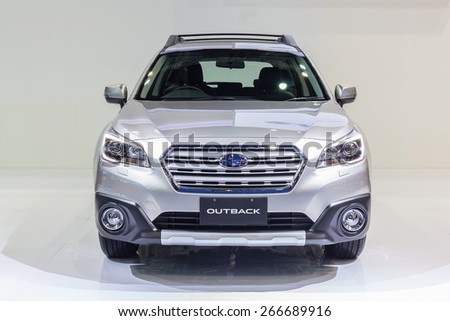 Nonthaburi,Thailand - March 26th, 2015: Subaru Outback,spacious comfort with a look that says you\'re arrived,showed in Thailand the 36th Bangkok International Motor Show on 26 March 2015