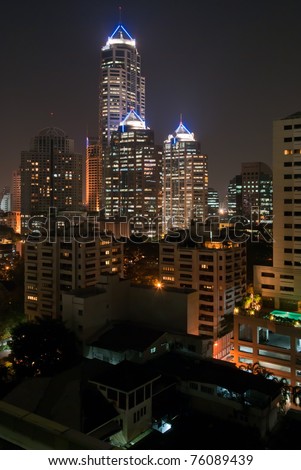 The illuminated skyscrapers of Bangkoks business district  around Silom road at night