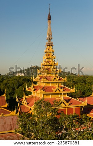 Aerial view of the Myey Nan Taw, the building housing the Lion Throne, at the Mandalay Royal Palace compound