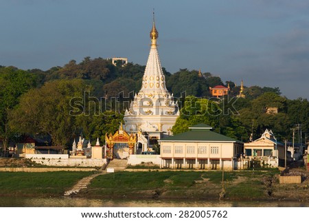 Temples of the old capital Sagaing along the Irrawaddy River in the morning sun
