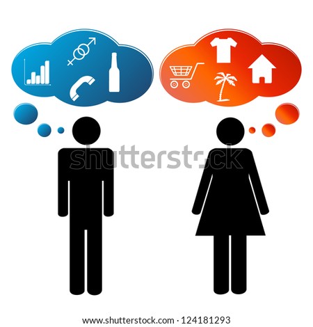 Thinking men and women concept on a white background