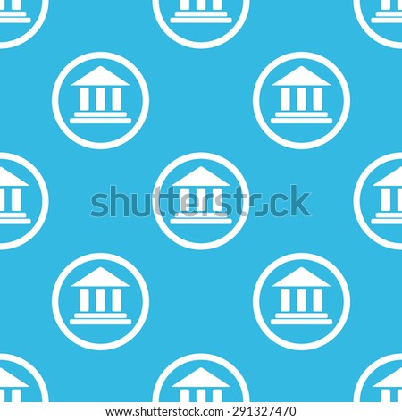 Image of classical building with pillars in circle, repeated on blue background