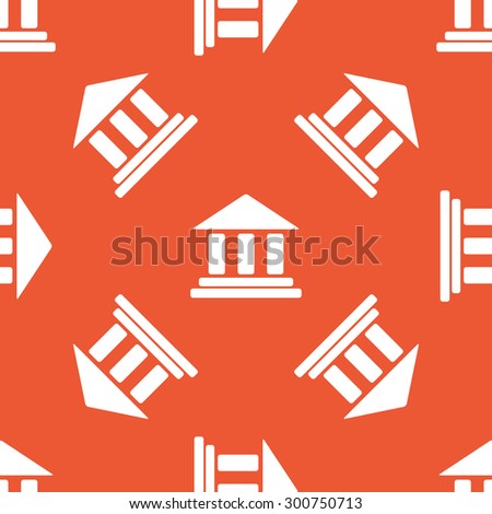Image of classical building with pillars, repeated on orange background