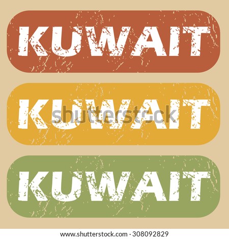 Set of rubber stamps with country name Kuwait on colored background