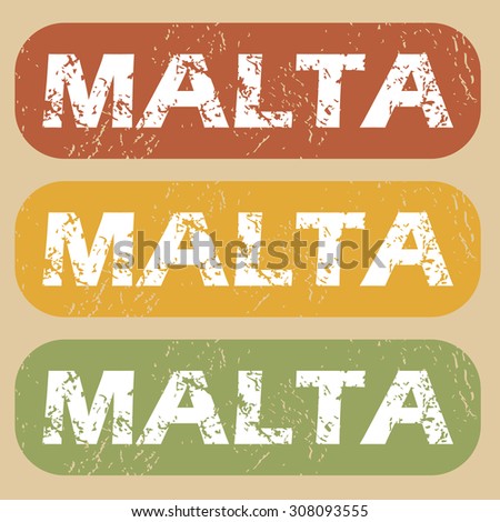 Set of rubber stamps with country name Malta on colored background