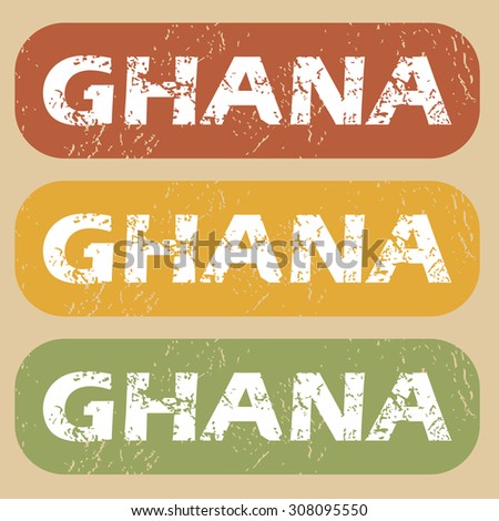Set of rubber stamps with country name Ghana on colored background