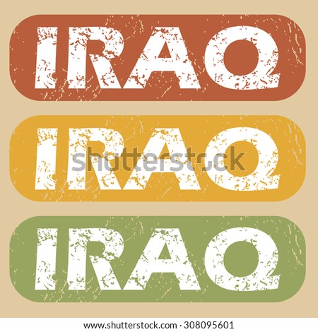 Set of rubber stamps with country name Iraq on colored background