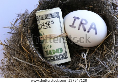 Nest with money and egg with IRA on it