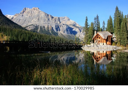 Wooden house at Emerald Lake, Yoho National Park, British Columbia, Canada