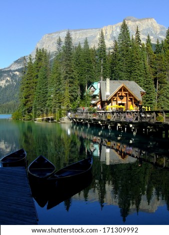 Wooden house at Emerald Lake, Yoho National Park, British Columbia, Canada