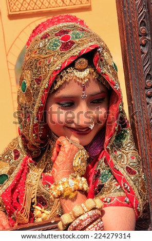 JAISALMER, INDIA - FEBRUARY 16: Unidentified girl takes part in Desert Festival on February 16, 2011 in Jaisalmer, India. Main purpose of this Festival is to display colorful culture of Rajasthan