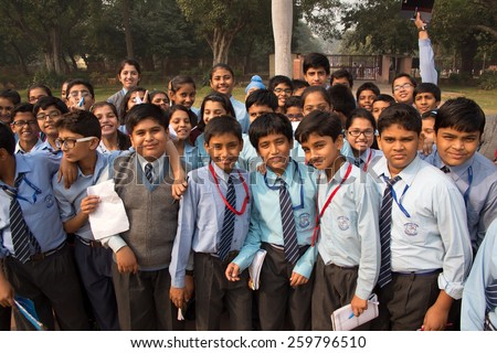 DELHI, INDIA - NOVEMBER 4: Unidentified school children visit Humayun\'s Tomb complex on November 4, 2014 in Delhi, India. Humayun\'s Tomb was the first garden-tomb on the Indian subcontinent.