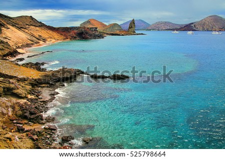 Coastline of Bartolome island in Galapagos National Park, Ecuador. This island offers some of the most beautiful landscapes in the archipelago.