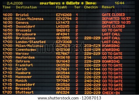 Information board at the airport with arrival dates