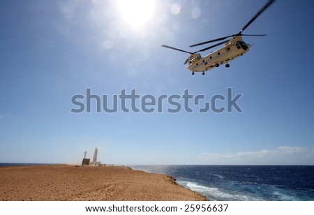 Chinook helicopter on island of Red Sea