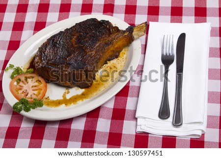 Rib-eye steak in dinner setup