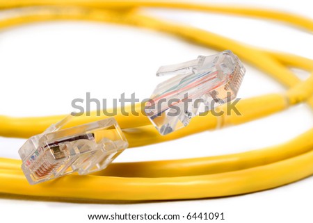 RJ-45M Connectors on Coiled Yellow Cat 5 Wire