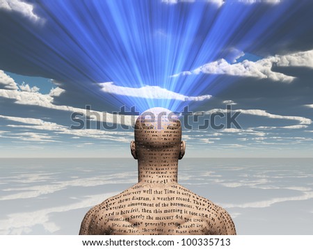 Man with story on his skin radiates light from his head